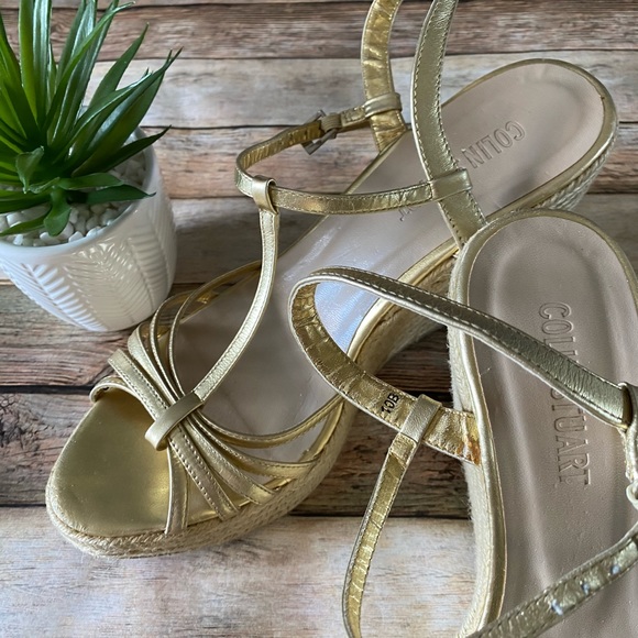 Colin Stuart Gold Metallic Wedge Sandals Size 10B - Picture 3 of 9